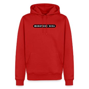 Marathon 2026 Schriftzug - Männer Premium Bio Hoodie - Rot - Vorne - Nico (187cm)
