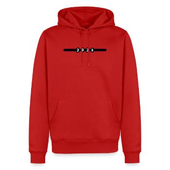 2026 Jahr - Männer Premium Bio Hoodie - Rot - Vorne - Nico (187cm)