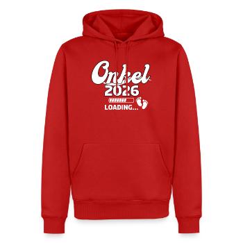 Onkel 2026 Loading Design - Männer Premium Bio Hoodie - Rot - Vorne - Nico (187cm)