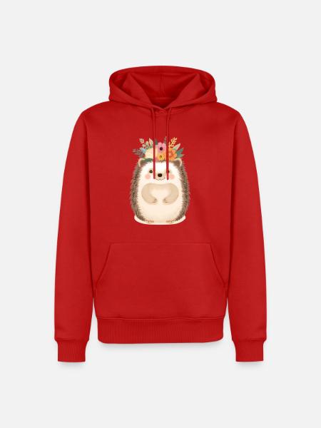 Blumenkranz-Igel: süßer Waldfreund - Männer Premium Bio Hoodie - Rot