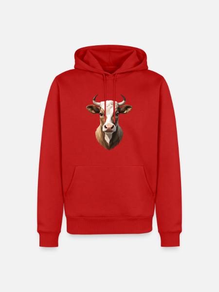 Kuhkopf Portrait Naturtöne - Männer Premium Bio Hoodie - Rot
