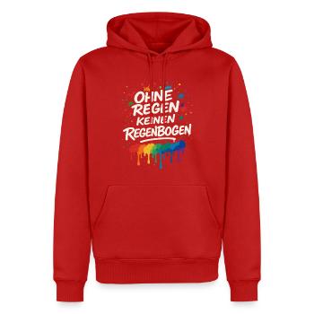 Ohne Regen keinen Regenbogen – Mutmacher - Männer Premium Bio Hoodie - Rot - Vorne - Nico (187cm)