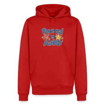 Gedankenantrieb - Männer Premium Bio Hoodie - Rot - Vorne - Nico (187cm)