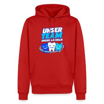 Unser Team Unser Lächeln – Zahnarztpraxis - Männer Premium Bio Hoodie - Rot - Vorne - Nico (187cm)