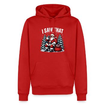 Ich habe diesen Weihnachtsmann "Frohe Weihnachten" lustig gesehen - Männer Premium Bio Hoodie - Rot - Vorne - Nico (187cm)