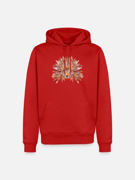 Tiger mit dekorativem Federkopfschmuck - Männer Premium Bio Hoodie - Rot