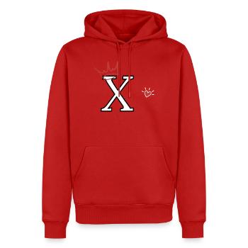 Buchstabe x Herzkrone - Männer Premium Bio Hoodie - Rot - Vorne - Nico (187cm)