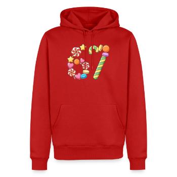 67 Candy Confetti Pop Art - Men’s Premium Organic Hoodie - red - Front - Nico (187cm)
