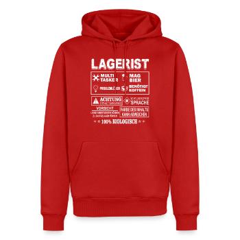 Lagerist - Männer Premium Bio Hoodie - Rot - Vorne - Nico (187cm)