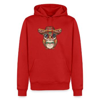 Eule Lustig Sombrero - Männer Premium Bio Hoodie - Rot - Vorne - Nico (187cm)