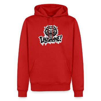 Lausanne Lion - Männer Premium Bio Hoodie - Rot - Vorne - Nico (187cm)