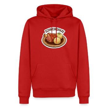 Schweinshaxe Plate Sticker Optik  - Männer Premium Bio Hoodie - Rot - Vorne - Nico (187cm)