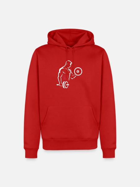 Muskeltraining mit Hantel und Scheibe - Männer Premium Bio Hoodie - Rot