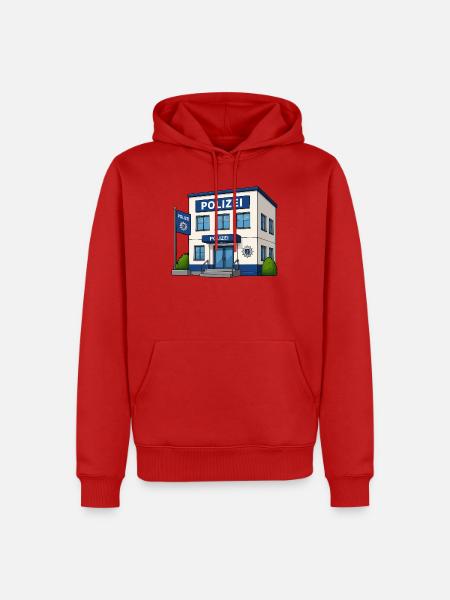 Polizei Cartoon Gebäude Druckdesign - Männer Premium Bio Hoodie - Rot