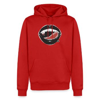 Schwarze Lippen und rotes Zungenpiercing - Männer Premium Bio Hoodie - Rot - Vorne - Nico (187cm)
