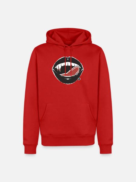 Schwarze Lippen und rotes Zungenpiercing - Männer Premium Bio Hoodie - Rot