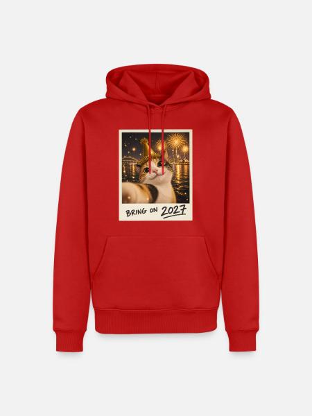 Bring On 2027 Glückskatze Selfie Silvester - Männer Premium Bio Hoodie - Rot