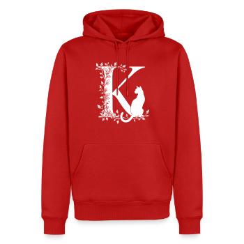 Lettre K avec chat - Sweat à capuche Premium bio Homme - rouge - Devant - Nico (187cm)