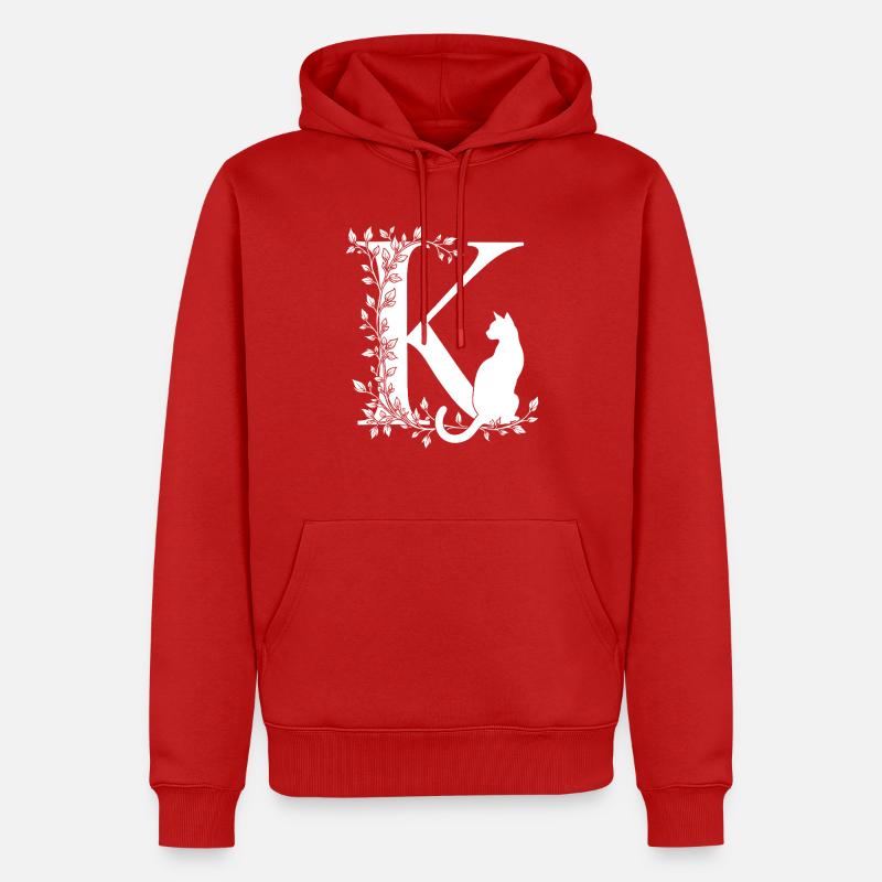 Buchstabe K mit Katze - Männer Premium Bio Hoodie - Rot