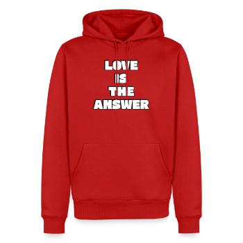 L’amour est la réponse - Sweat à capuche Premium bio Homme - rouge - Devant - Nico (187cm)
