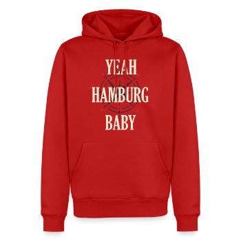 Hamburg Statement Shirt - Yeah Hamburg Baby - Männer Premium Bio Hoodie - Rot - Vorne - Nico (187cm)