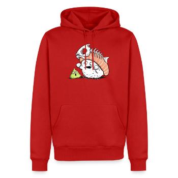 Lustiges Sushi mit Fischgräte I Kawaii Japan Essen - Männer Premium Bio Hoodie - Rot - Vorne - Nico (187cm)