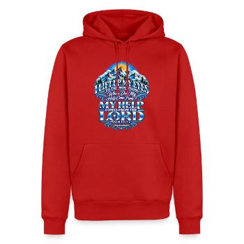 Psalm 121, Psalm 121:1-2, I Lift Up My Eyes - Männer Premium Bio Hoodie - Rot - Vorne - Nico (187cm)