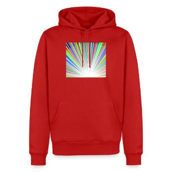 Leuchtendes Regenbogen-Sonnenstrahlmuster - Männer Premium Bio Hoodie - Rot - Vorne - Nico (187cm)
