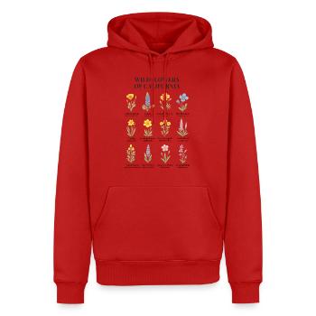 Fleurs sauvages de Californie - Illustration botanique - Sweat à capuche Premium bio Homme - rouge - Devant - Nico (187cm)