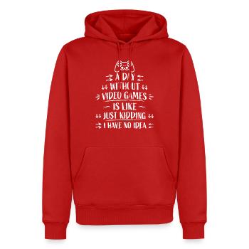 Ein Tag ohne Videospiele ist wie ... Ich mache nur Spaß - Männer Premium Bio Hoodie - Rot - Vorne - Nico (187cm)