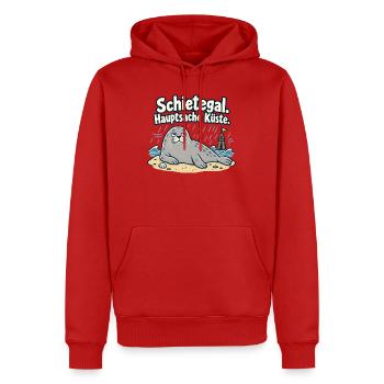 Schietegal Hauptsache Küste Fischkopp - Männer Premium Bio Hoodie - Rot - Vorne - Nico (187cm)