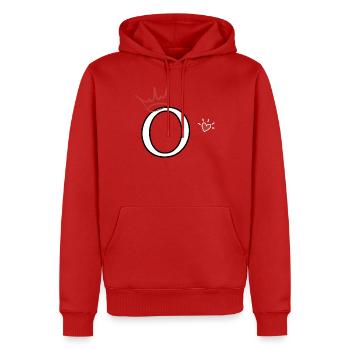 Buchstabe o Kronenherz - Männer Premium Bio Hoodie - Rot - Vorne - Nico (187cm)
