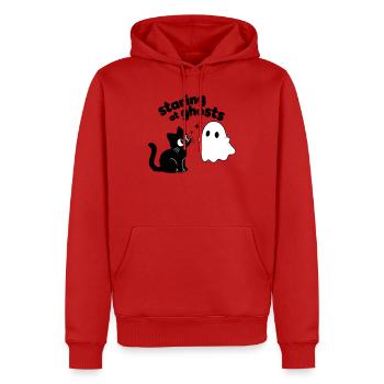 Süße Katze trifft Geist | Minimal Halloween Motiv - Männer Premium Bio Hoodie - Rot - Vorne - Nico (187cm)