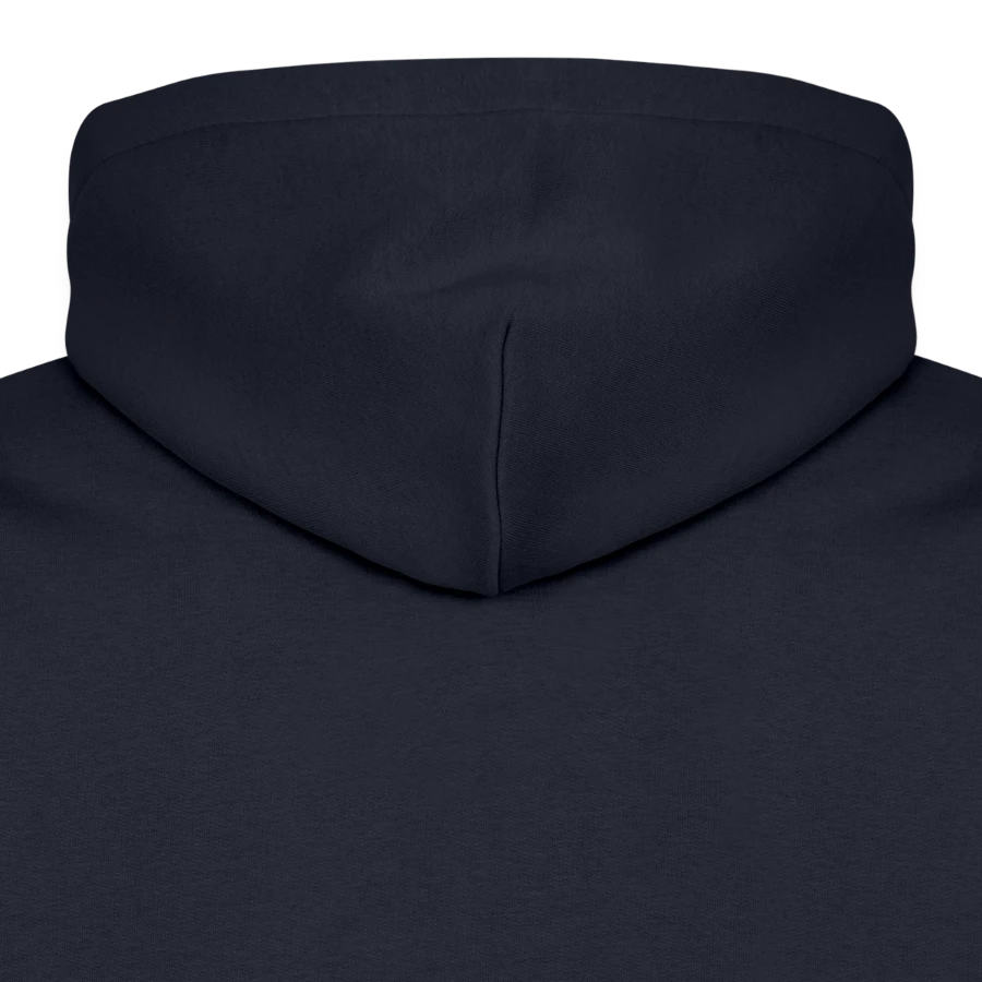 Salt Harbour badge on a men’s premium organic hoodie, navy, hood front