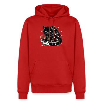 Chat de Noël . Miaoul mais s’il vous plaît sans guirlande - Sweat à capuche Premium bio Homme - rouge - Devant - Nico (187cm)