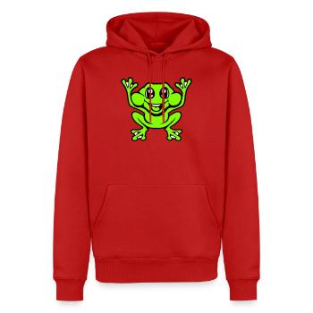 Frosch Kröte lacht lustig springt glücklich Comic  - Männer Premium Bio Hoodie - Rot - Vorne - Nico (187cm)