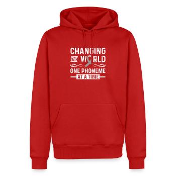 Dyslexia Awareness - Men’s Premium Organic Hoodie - red - Front - Nico (187cm)