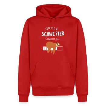 Große Schwester Loading - Faultier - Männer Premium Bio Hoodie - Rot - Vorne - Nico (187cm)