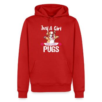 Pug Love Girl - Men’s Premium Organic Hoodie - red - Front - Nico (187cm)