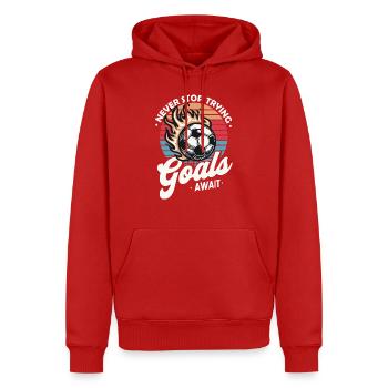 Never Stop Trying Goals Await Football Motivation - Men’s Premium Organic Hoodie - red - Front - Nico (187cm)