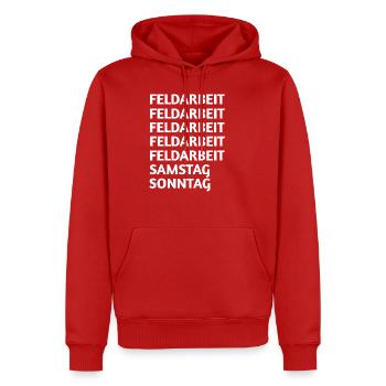 Field work - Men’s Premium Organic Hoodie - red - Front - Nico (187cm)