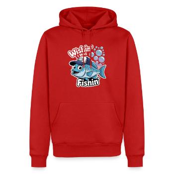 FISH, WISHIN J’ÉTAIS FISHIN - Sweat à capuche Premium bio Homme - rouge - Devant - Nico (187cm)