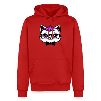 Chat Nerd Nerd Lunettes Noeud papillon Cheveux roses Geek - Sweat à capuche Premium bio Homme - rouge - Devant - Nico (187cm)