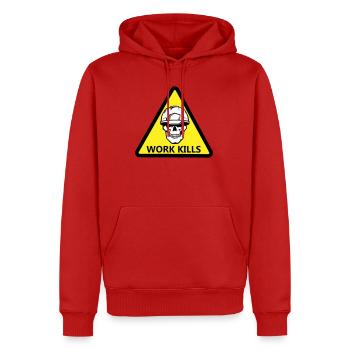panneau danger travailler tue avec un crâne casqué - Sweat à capuche Premium bio Homme - rouge - Devant - Nico (187cm)