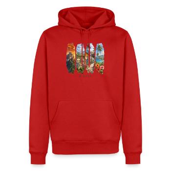 Voyage de vacances en Haïti – Culture caribéenne et motif paysager - Sweat à capuche Premium bio Homme - rouge - Devant - Nico (187cm)
