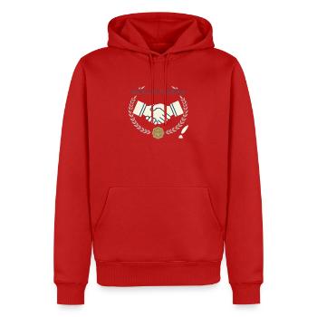 Pacta sunt servanda – Handschlag & Recht Wappen - Männer Premium Bio Hoodie - Rot - Vorne - Nico (187cm)