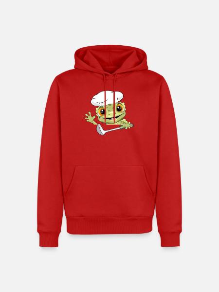 Peeking_chef_gecko_with_a_ladle_in_his_hand - Männer Premium Bio Hoodie - Rot