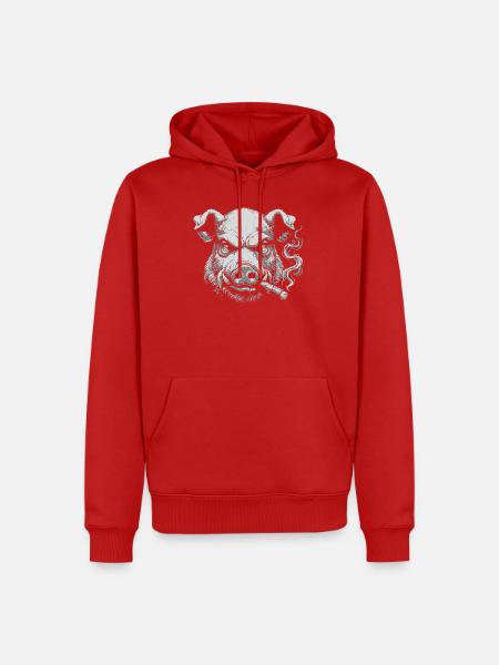 Schwein rauchende Zigarre - Männer Premium Bio Hoodie - Rot