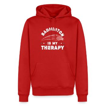 badminton therapie spruch - Männer Premium Bio Hoodie - Rot - Vorne - Nico (187cm)
