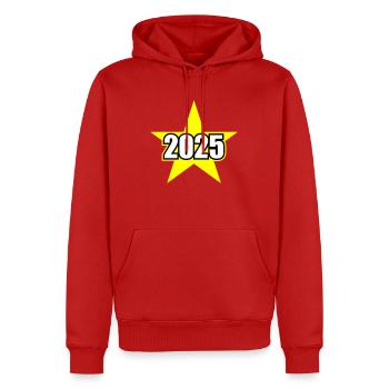 2025 Stern - Männer Premium Bio Hoodie - Rot - Vorne - Nico (187cm)